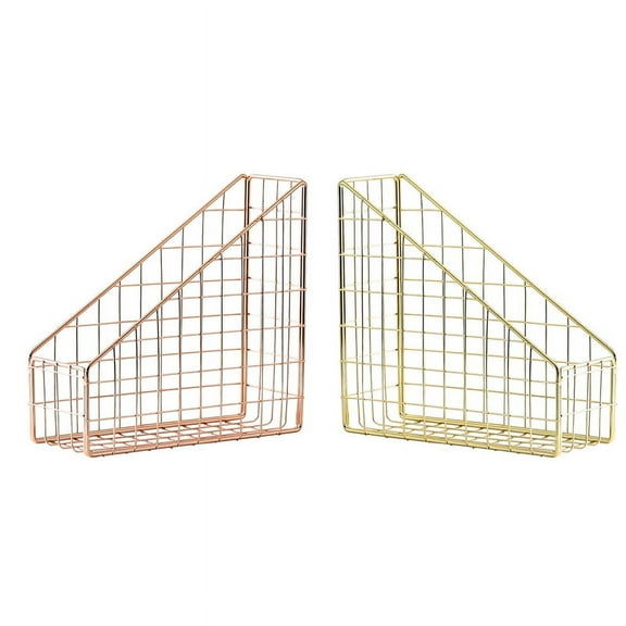 2x Gold/ Gold Electroplated Iron Book Holder Desktop Shelf File Magazine Book Stand