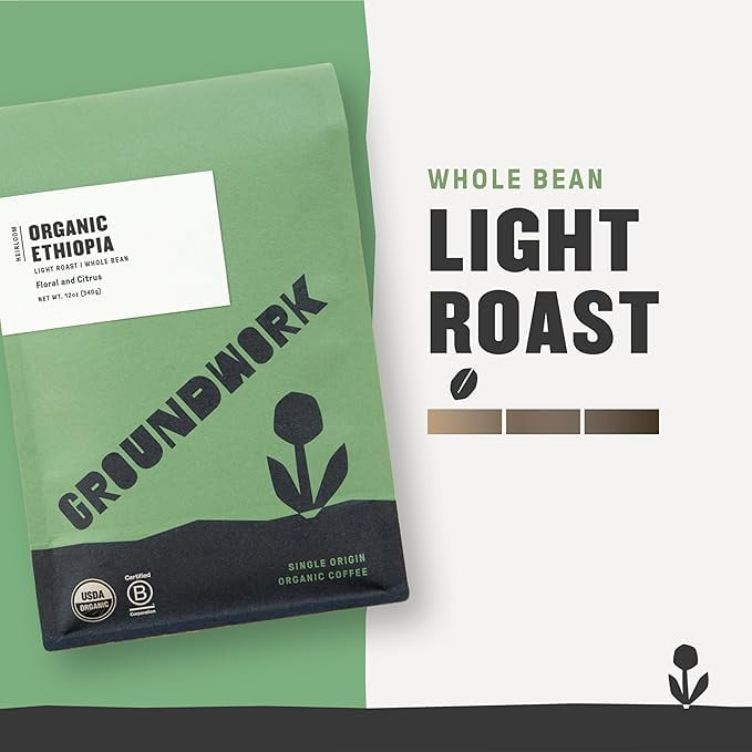 Groundwork Organic Single Origin Whole Bean Medium Roast Coffee, Ethiopia, 12 oz