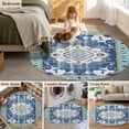 thumbnail image 6 of Blue Boho Round Area Rug 4ft, Farmhouse Bohemian Medallion Oriental Flower Washable Non-Slip Circle Rugs for Bedroom Living Room Kitchen, Soft Non Shedding Circle Carpet for Dining Room Dorm, 6 of 9