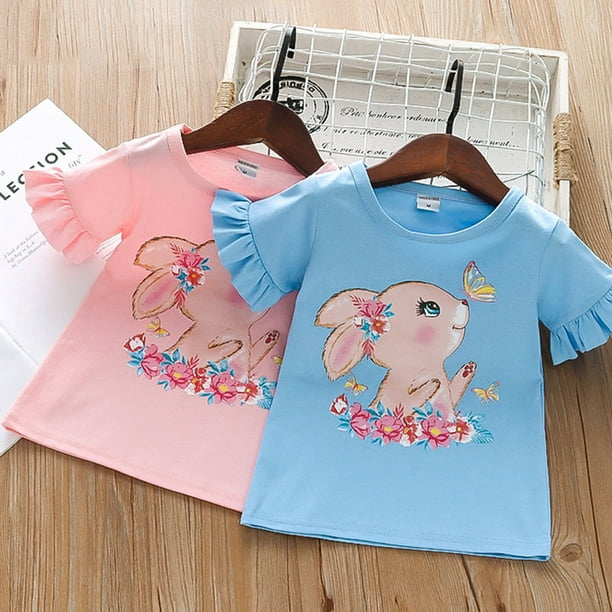 Gibobby Playera De Algodon Camisetas para ninas pequenas camisa de manga corta con volantes camisetas con estampado de conejo lindo de algodon de 2 a 7 anos Rosa 3 4 Anos Walmart en linea