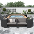 thumbnail image 6 of Harper & Bright Designs Spa Surround Spa Frame Quadrilateral Outdoor Rattan Sectional Sofa Set with Mini Sofa, Wooden Seats and Storage Spaces for Free Combination, Grey, 6 of 21