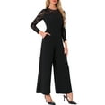 thumbnail image 4 of INSPIRE CHIC Party Jumpsuits for Women Elegant Crew Neck Mesh Lace Sleeve Loose Wide Leg Romper XS Black, 4 of 6