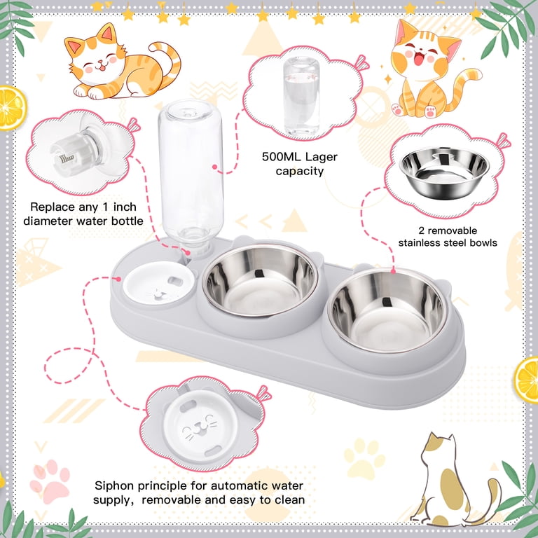Abaima 3-in-1 Stainless Steel Cat Bowl Set with Auto Waterer photo 3