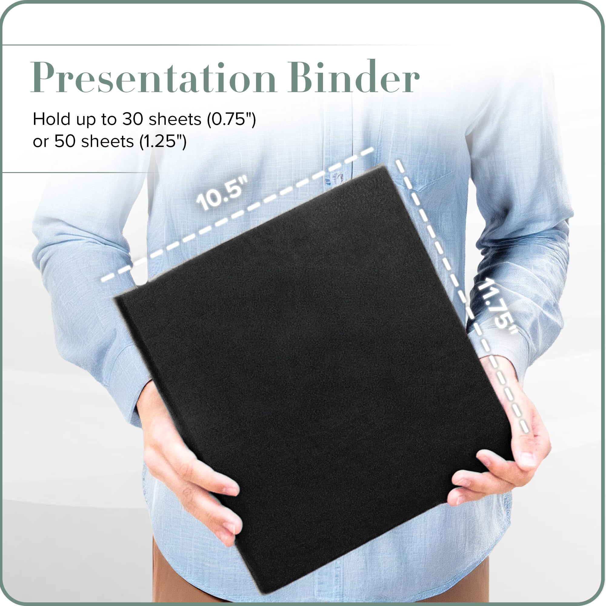 Gallery Leather 3 Ring Binder with Plastic Sleeves, Includes 10 Sheets, Sheet Size: 8.5" x 11" - Presentation Binder Rings with Window and Hubbed Spine, Thick: 0.75" Acadia Navy - US Air Force
