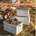 thumbnail image 2 of Collapsible Storage Bin with Handles and Wooden Lid, Large Capacity Stackable Utility Crates Holds 33lbs for Outdoor Home Storage Organizing Moving (55L/14.5Gal), 2 of 9