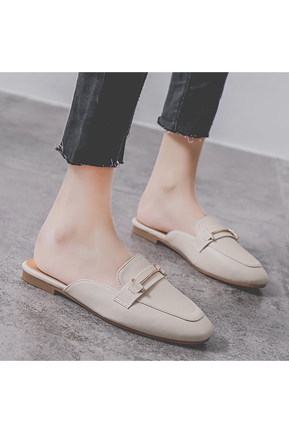 Mules for Women Fashion Buckle Slip on Slides Sandals Closed Toe Backless Loafers