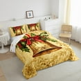thumbnail image 3 of Manfei Gold Christmas Bell Queen Comforter Set,Merry Xmas Bedding Sets,Red Bowtie Rustic Flower Bedding Comforter Set For Kids,Breathable Home Decor Reversible,3pcs, 3 of 8