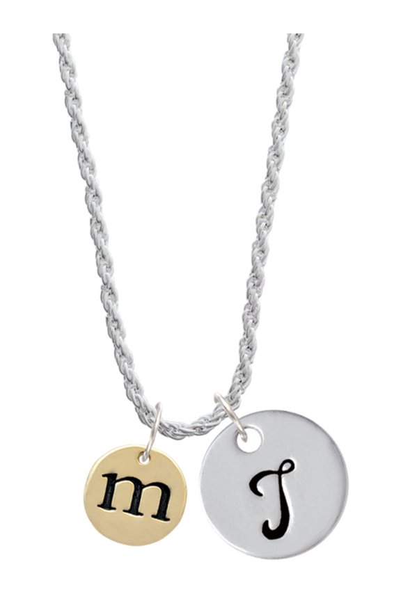 Goldtone Disc 1/2'' Initial - m - Silvertone Script Initial Disc - T - Charm Necklace, 20"+3"