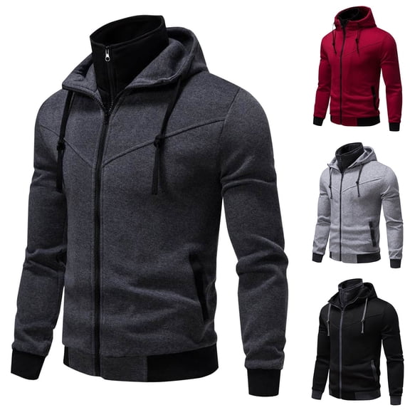 KeShDi Winter Coats for Men's Fashion Casual Solid Color Zipper Pockets Long Sleeve Hooded Casual Outwear Coat Black XL