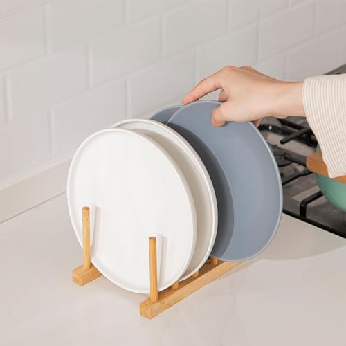 Bamboo Dish Plate Bowl Cup Book Pot Lid Cutting Board Drying Rack Stand Drainer Storage Holder Organizer Kitchen Cabinet（Keep Dry）