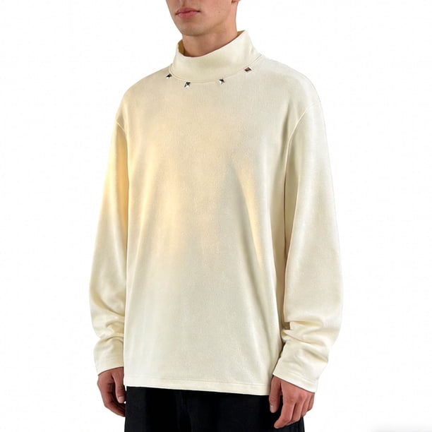 Ceisia Men's Oversize Semi-Turtleneck Metal-Rivet Long-Sleeve Top Multi-Solid for Winter Gift
