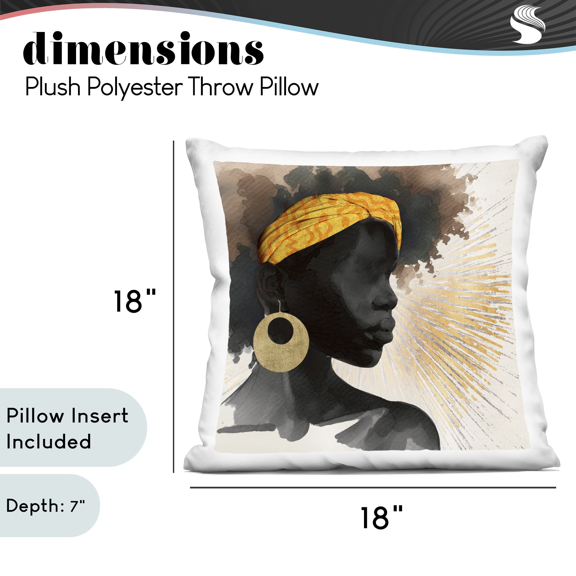 Stupell Industries Sunburst Silhouette with Headwrap Decorative Printed Throw Pillow, design by CAD Designs, 18 x 7 x 18