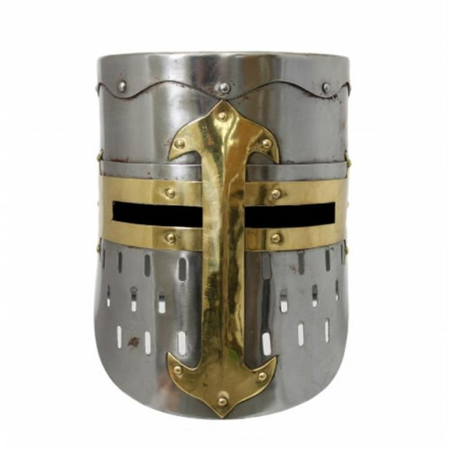 EcWorld Enterprises 8880600A Antique Replica Medieval Armor Pot Helmet - Rusted Silver & Gold