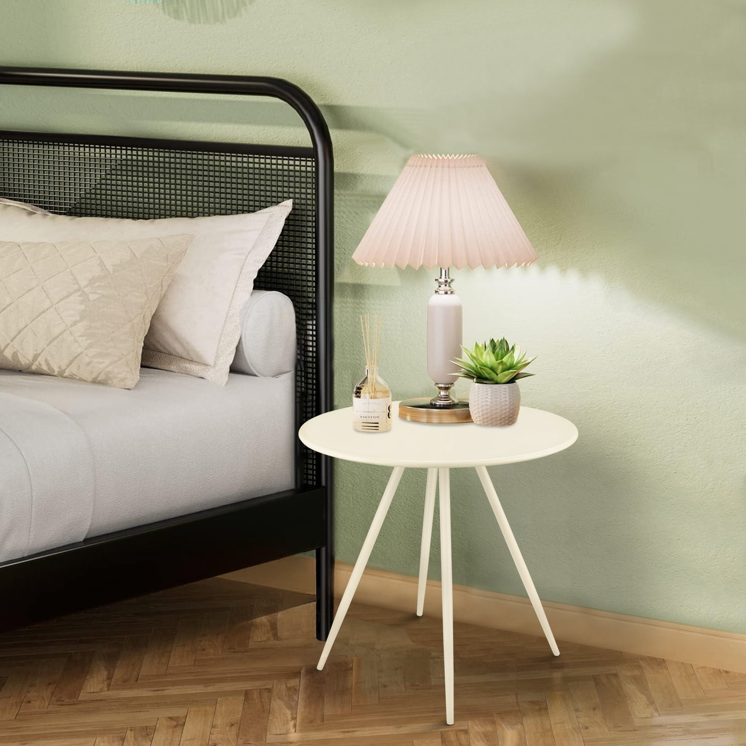 CERBIOR Round Side Table, End Table for Indoor & Outdoor Use, Small Side Tables for Small Spaces All Beige