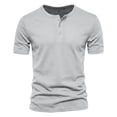 thumbnail image 6 of Men's Short Sleeve Henley Shirt Athletic Slim Fit Button Down Tops Casual Workout Tee （Light Gray,XL）, 6 of 9
