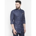 thumbnail image 4 of eloria Indian Traditional Men's Navy Blue Solid Thread Work Kurta, 4 of 7