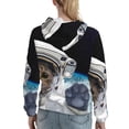 thumbnail image 7 of Lsque Cat Astronaut Pattern Casual Women's Hoodie,Hooded Sweatshirt with Kangaroo Pocket,Pullover Hoodie with Eye-catching Drawstrings-Small, 7 of 7
