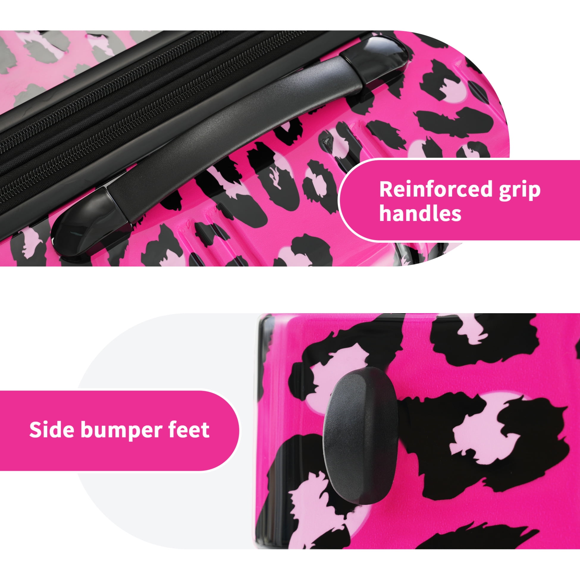 Hardshell Luggage Set 3-Piece Expandable PC Suitcases with TSA Lock & Leopard Print Design, 20"+24"+28" Expandable Capacity for Airport Travel