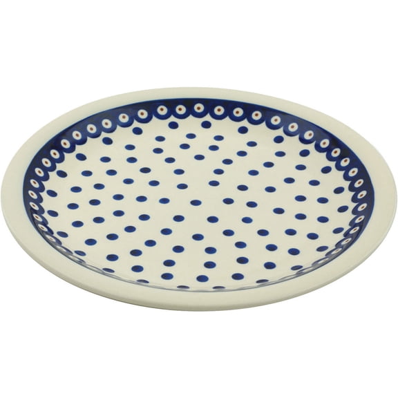 Polish Pottery 10¾-inch Dinner Plate (Peacock Dots Theme) Hand Painted in Boleslawiec, Poland Certificate of Authenticity