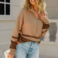 thumbnail image 6 of Long Sleeve Sweatshirts for Women Striped Half Zip up Tops Loose Fall Pullover Shirts Khaki M, 6 of 7