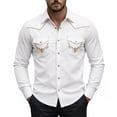 thumbnail image 2 of Shirts for Men Western Cowboy Print Long Sleeve Button Down Top Casual Camp Classic Yoke Design Mens Shirt White XL, 2 of 5