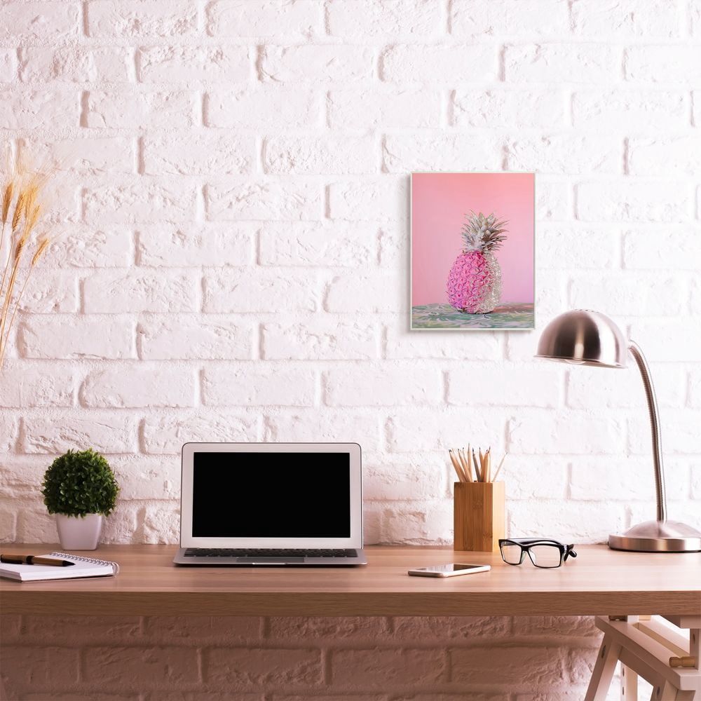 Stupell Industries Pink Glam Glitter Pineapple on Greenery Cloth Wall Plaque Design by Ziwei Li