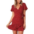thumbnail image 1 of Vestido estampado de manga corta de verano para mujer Vestidos cortos casuales con cuello en V Ormromra, 1 of 4