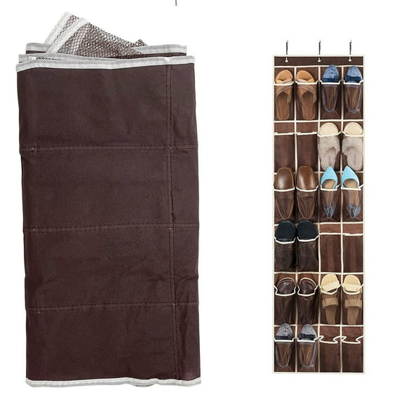 INTBUYING Brown 24 Pocket Over the Door Hanging Organizer Rack Shoe Toys Storage Fabric
