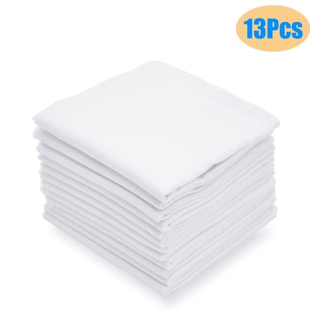 EEEkit 13Pcs Pure Cotton Handkerchiefs, 15'x15' 100% Pure Cotton Hankies, Men Women Classic White Square Handkerchiefs, Soft Cotton Hankies, Gift for Men Women Ladies Gentlemen