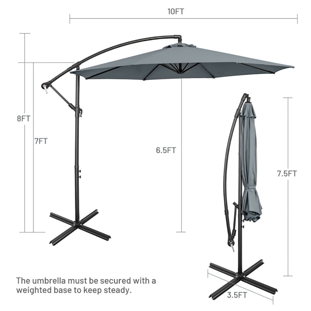 Aimee Lii 10 Feet Offset Umbrella with 8 Ribs Cantilever and Cross Base, Outdoor Umbrella with Base, Gray Aimee Lii 10 Feet Offset Umbrella with 8 Ribs Cantilever and Cross Base, Outdoor Umbrella with Base, Gray