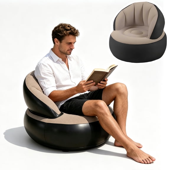 Inflatable Couch with Foot Pump, Flocked Portable Air Sofa Chair, Foldable Lazy Sofa for Camping, Living Room, Bedroom, Outdoor Picnic,Coffee