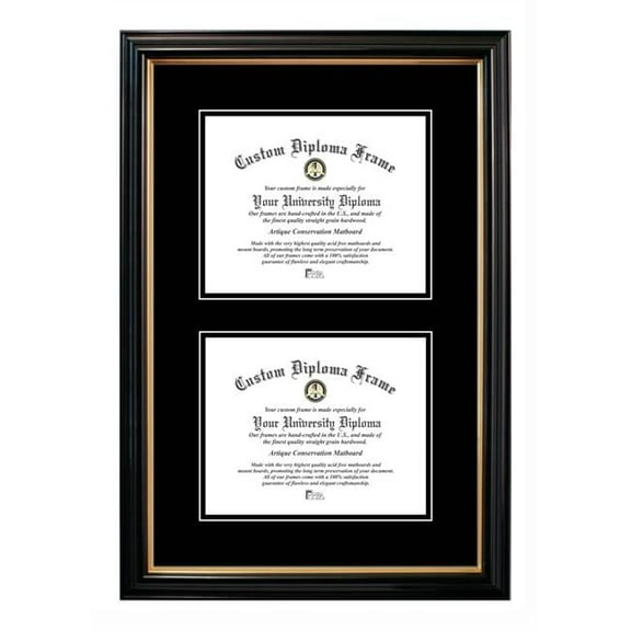 Campus Images PBGTBB01DD-810 8 x 10 in. Double Degree Petite Black Gold Trim Certificate Frame with Double Black Mats