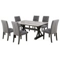 thumbnail image 1 of Light Espresso Faux Marble Dining Set with Dark Wood Base and Gray Chairs, 1 of 6