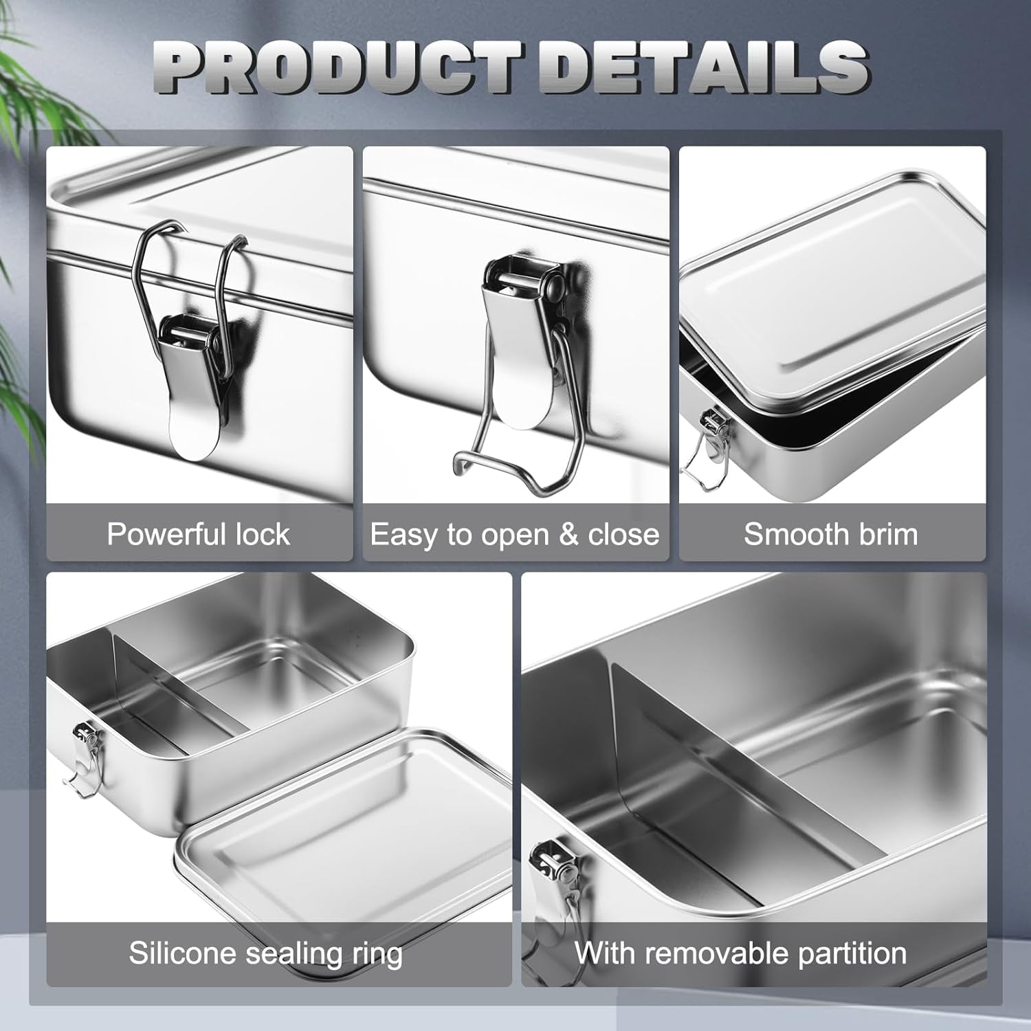 4 Pcs Stainless Steel Food Containers 2400ml Metal Bento Lunch Box Leak Proof Reusable Dishwasher Snack Boxes for Work