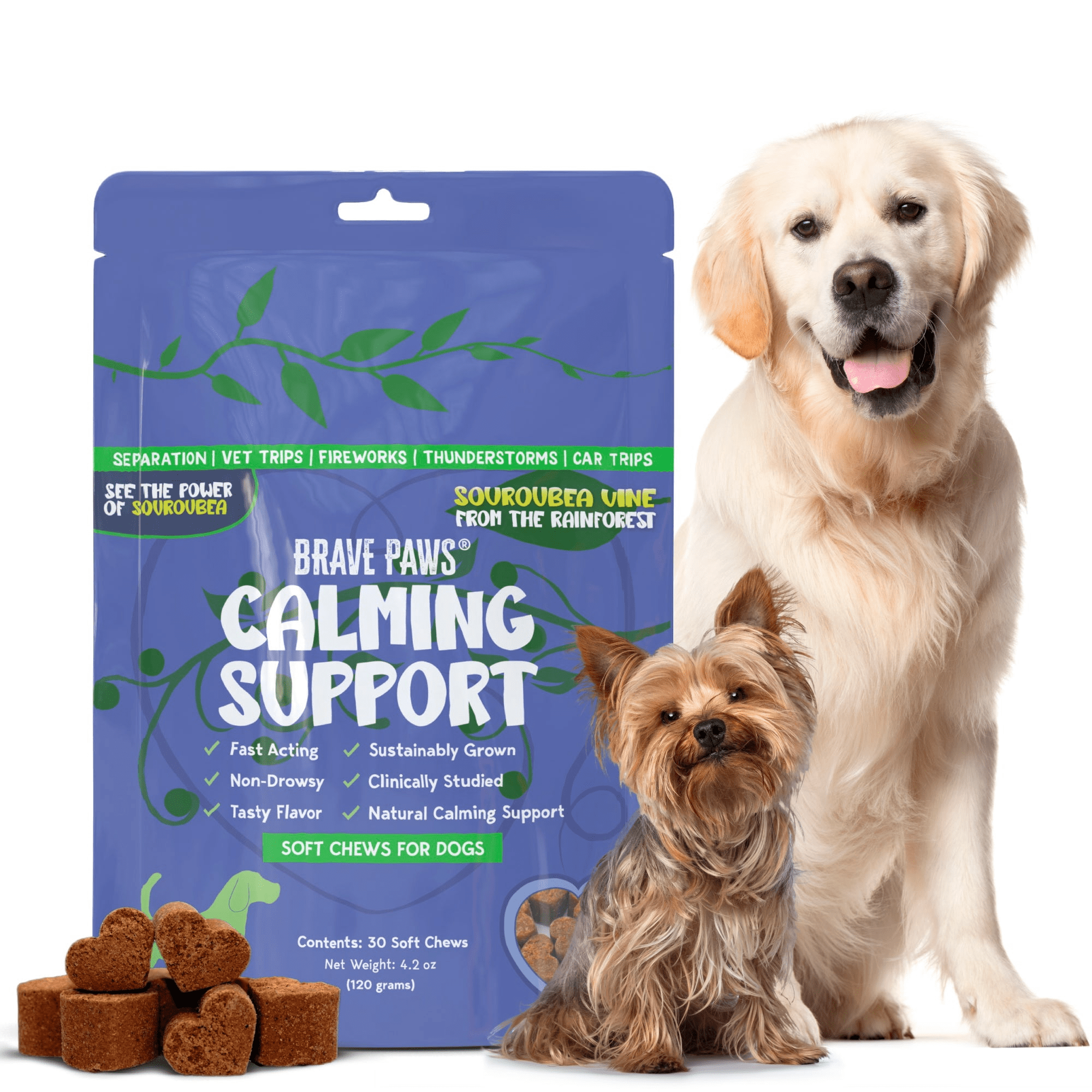 Brave Paws Calming Chews for Dogs & Puppies, 6-Pack | 180 Chews Total | Natural Anxiety Relief for Thunderstorms & Fireworks