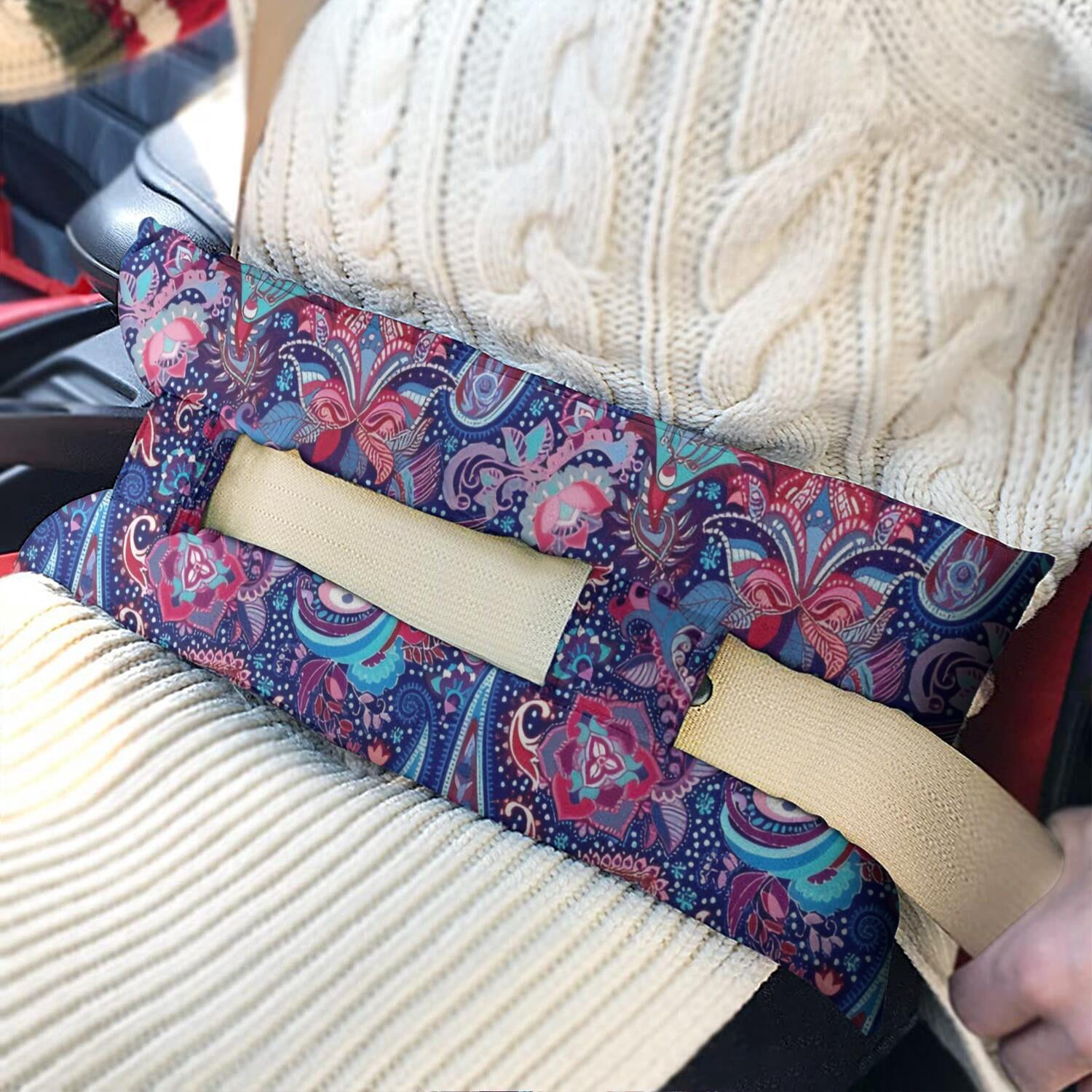 Seat Belt Pillow for Post-Surgery Soft Protective Mastectomy Cushion with Velcro Straps, Comfortable for Heart Surgery & Chemo Port Recovery (Bohemian Floral)