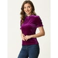 thumbnail image 4 of Blusa de terciopelo Allegra K con cuello de volantes para mujer Púrpura XL, 4 of 5