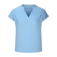 thumbnail image 3 of WIZUTIZ Plus Size Tops for Women up to 65% Off Basic Summer-Beach Fashion Tshirt Solid Plain Short Sleeve T-shirt Loose Fit V-Neck Fluffy Blouse Work Out Trendy Tops Cotton Linen Ladies Tshirts Blue, 3 of 5
