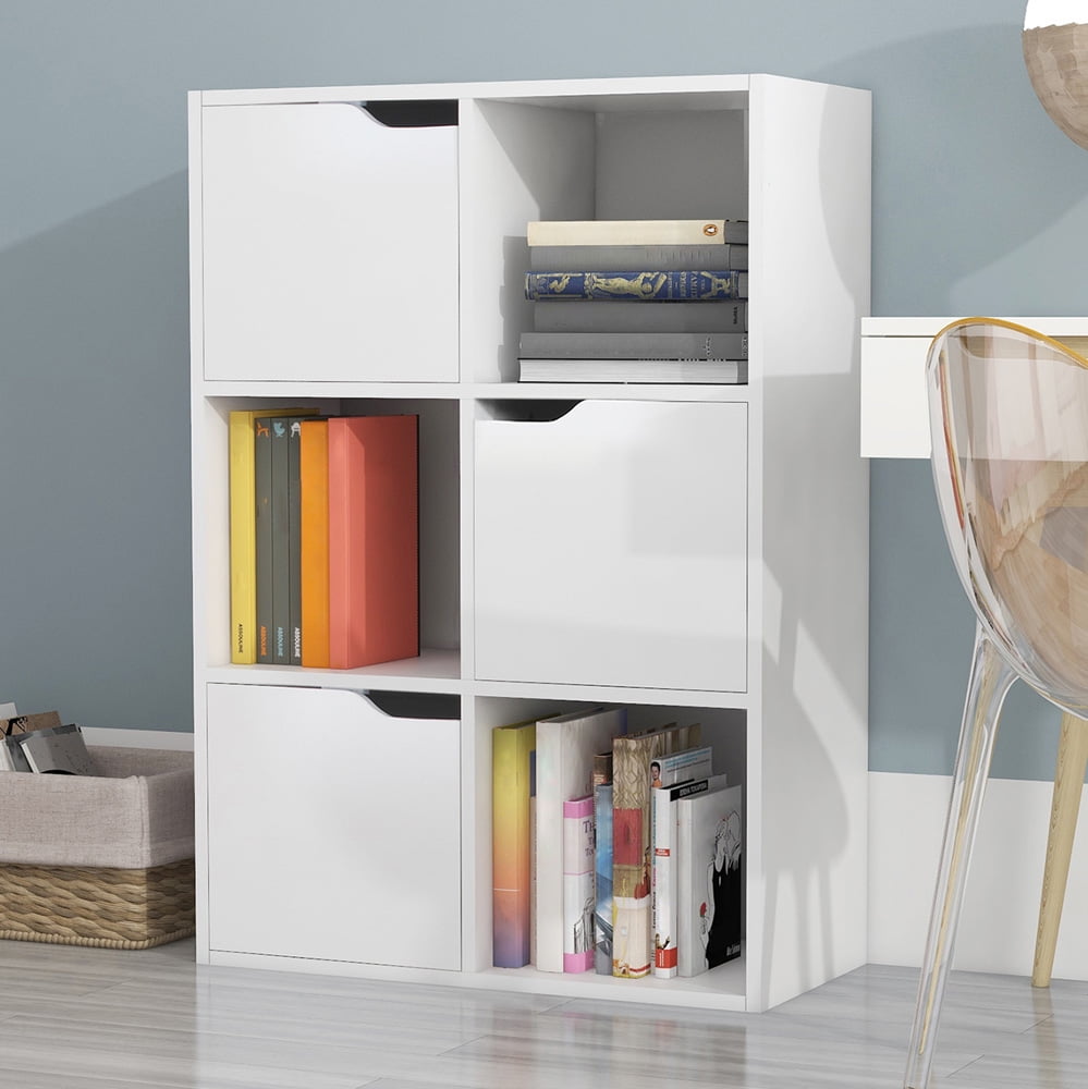 Storage Bookcase with 6 Cube Organizers, Sesslife 3 Tiers Wood Storage ...