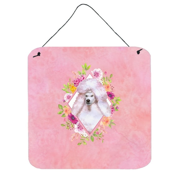 Carolines Treasures CK4171DS66 Standard White Poodle Pink Flowers Wall or Door Hanging Prints 6x6 multicolor