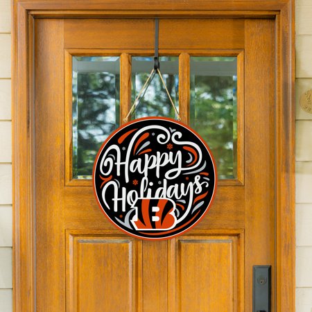 Cincinnati Bengals 18 Happy Holidays Wooden Round Door Sign