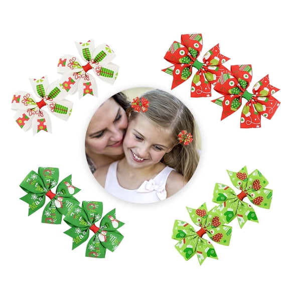 Christmas Joy 8 Pcs Barrette Ruban de Noël, Épingle à Cheveux Nœud 3 Pouces pour Bébés Filles, Noël, Anniversaire, Cadeau Préscolaire pour Tout-Petites Filles, Préscolaires, Filles de Maternelle, Mitaines