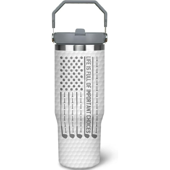 Golf Gifts For Men Women Golfers 30Oz White Golf Tumbler With Handle 30 OZ Golf Travel Coffee Mug Water Bottle Stainless Steel Vacuum Insulated, Golf Stuff Gifts For Golfer