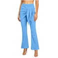 thumbnail image 2 of Lmueinov Bell Bottom Pants for Women Elastic Waist Tie Front Flare Pants Solid Color Slim Fit Trousers Fashion Casual Wrap Waist Pants for Vacation Everyday Wear, 2 of 7