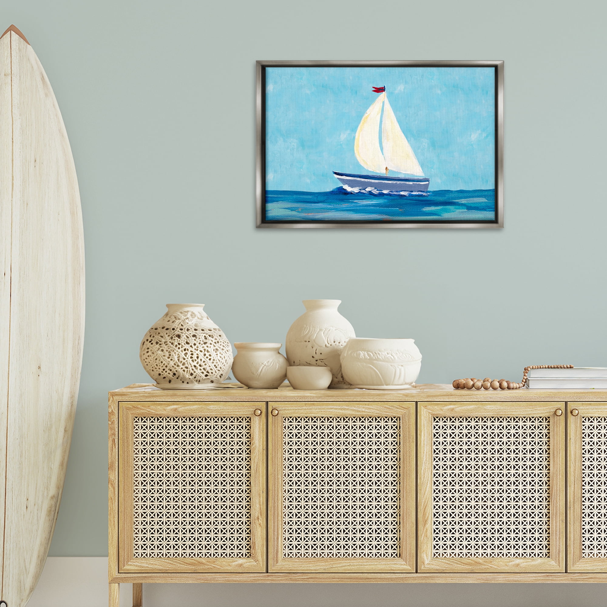 Stupell Industries Sail The Sea Transportation Painting Gray Floater Framed Canvas Art Print Wall Art, 31 x 21
