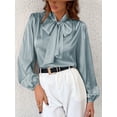 thumbnail image 4 of Cupshe Women's Satin Bow Tie Lantern Long Sleeve Blouses Shirts Top, Sizes XS-XL, 4 of 7