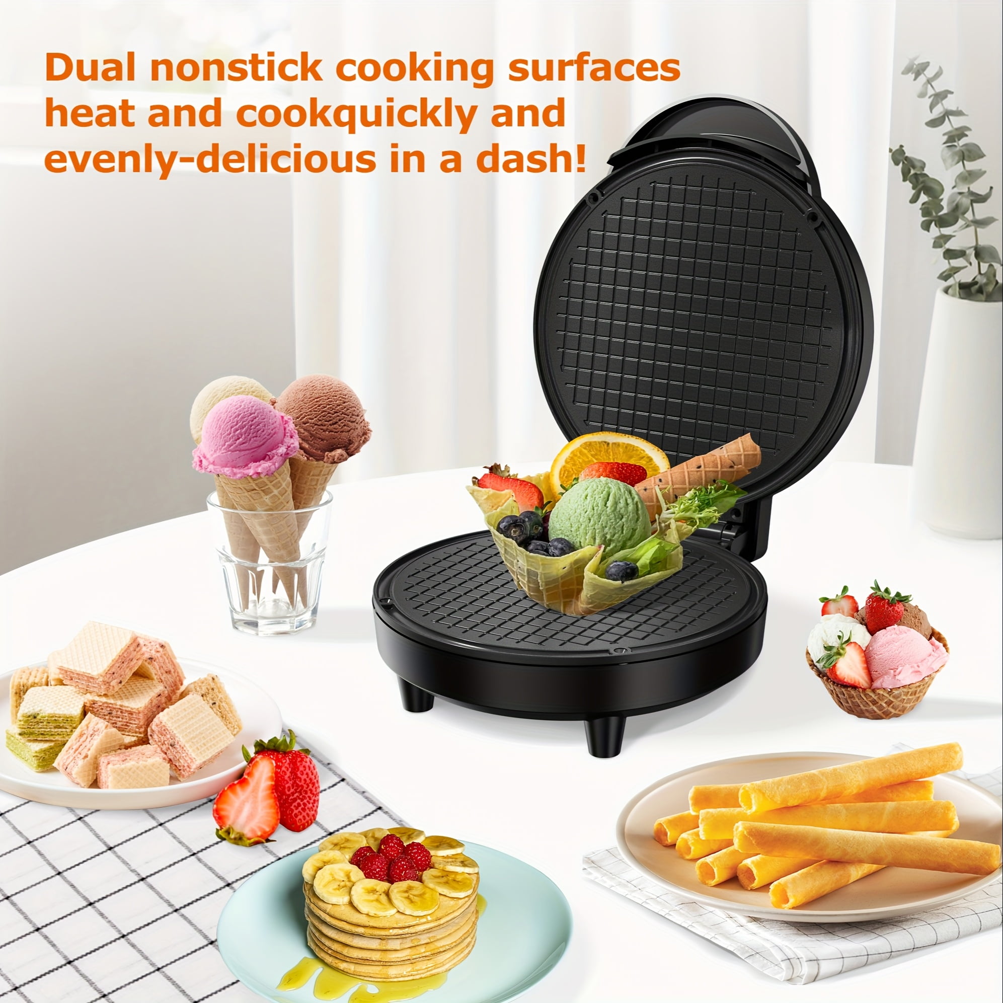 Electric Waffle Cone Maker with Overheat Protection, 6.8" Ice Cream Cone Machine, Nonstick Waffler for Homemade Treats Or Family Activities, Perfect for Mother'S Day