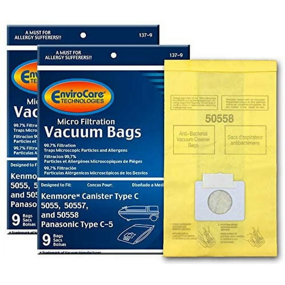 EnviroCare Replacement Micro Filtration Vacuum Cleaner Dust Bags Designed to Fit Kenmore Canister Type C or Q 50555, 50558, 50557 and Panasonic Type C-5, 9 Bags Each (Pack of 2)