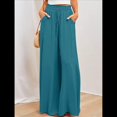 thumbnail image 4 of Pantalones Casuales de Cintura Alta para Mujer, de Color Liso, Largos y Anchos, con Bolsillos, para y Otoño. Azul y Verde M, 4 of 8