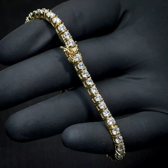 9Ct Round Cut Natural Moissanite Diamond Tennis Bracelet in 14K Yellow Gold Plated
